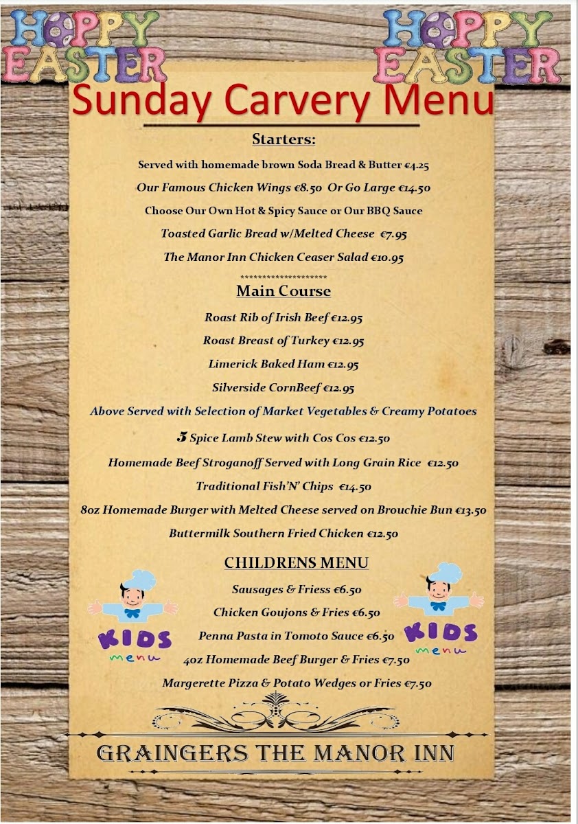 Menu Grainger's The Manor Inn-3