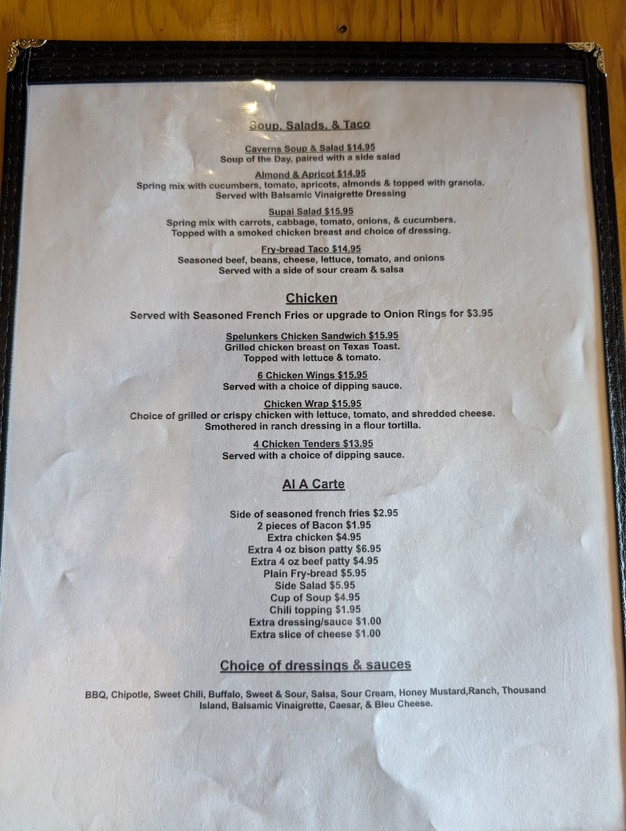 Menu Grand Canyon Caverns Grill-1