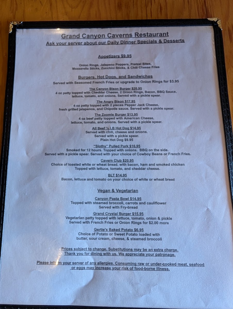 Menu Grand Canyon Caverns Grill-2