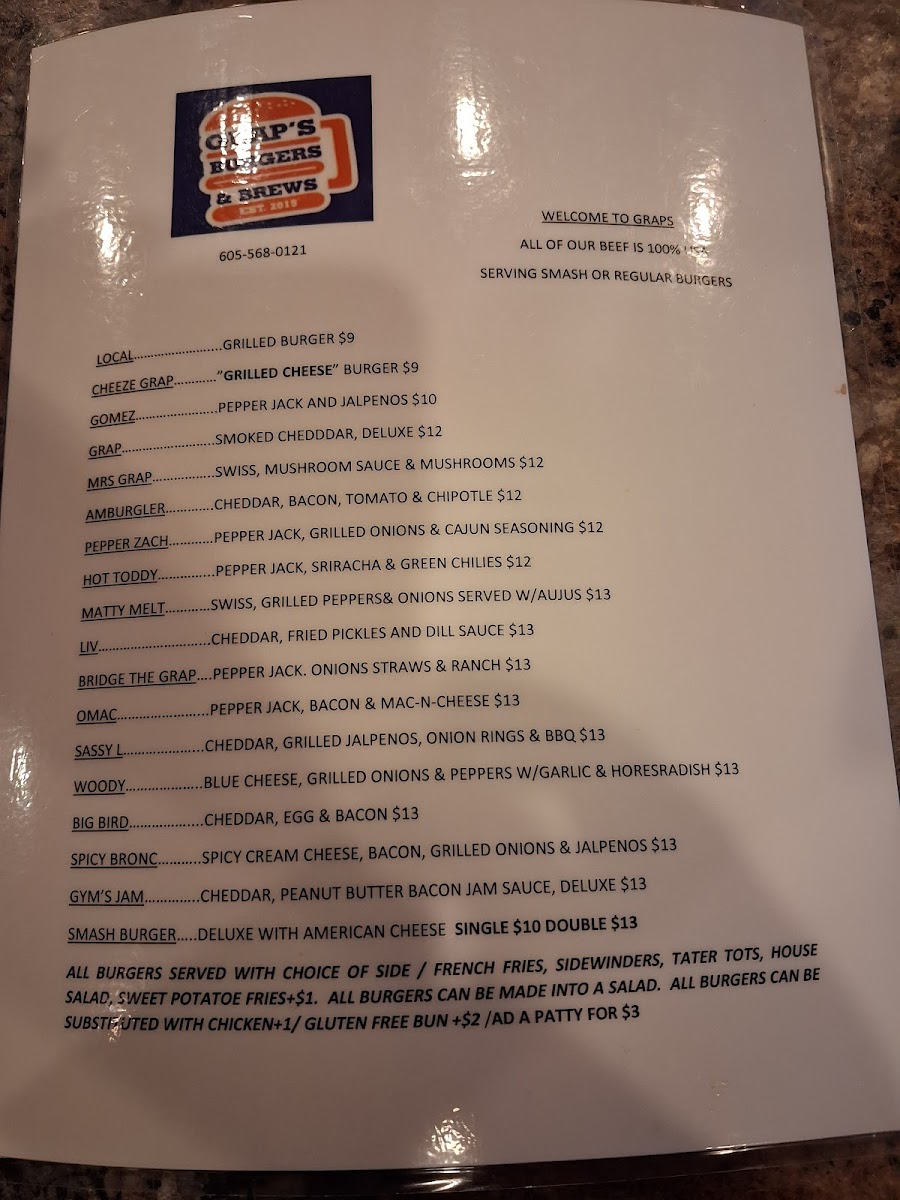 Menu Grap's Burgers & Brews-1