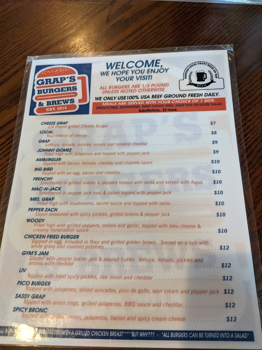 Menu Grap's Burgers & Brews-8
