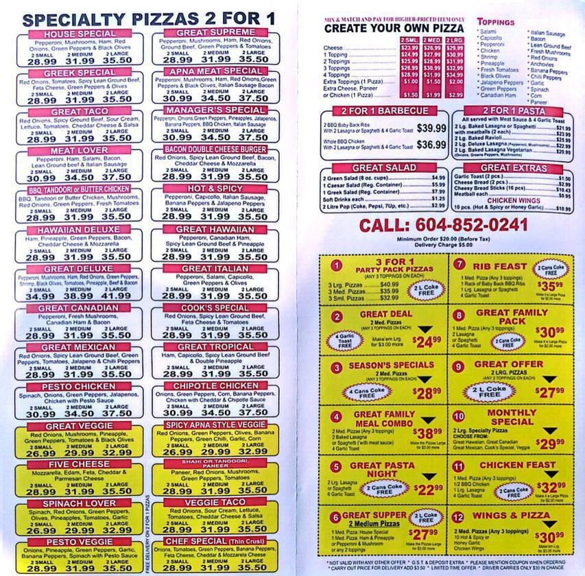 Menu Great Pizza And Indian Cuisine-1