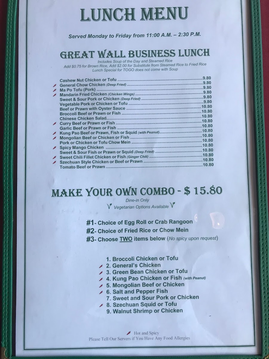 Menu Great Wall Szechuan And Mandarin Cuisine-10