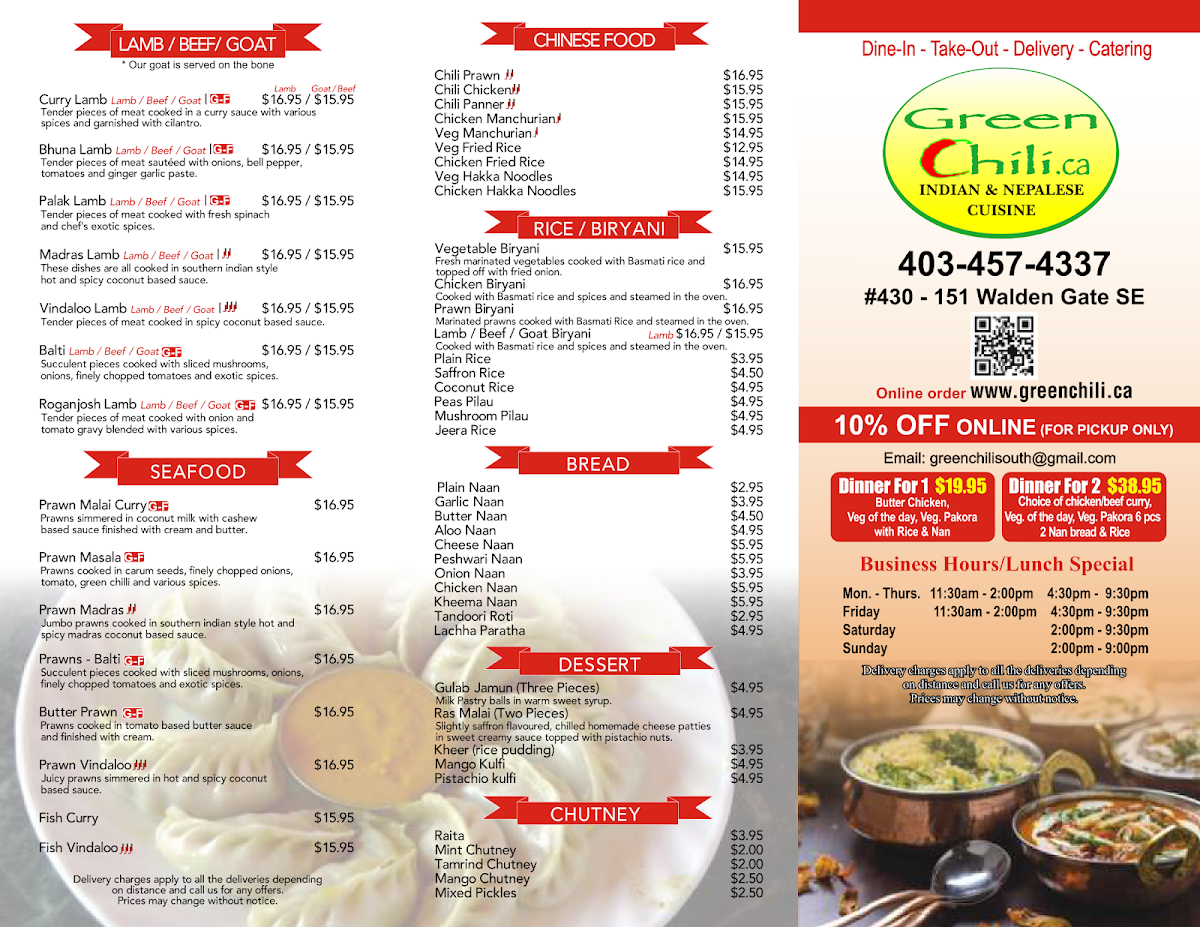 Menu Green Chili - Indian Cuisine Calgary-2