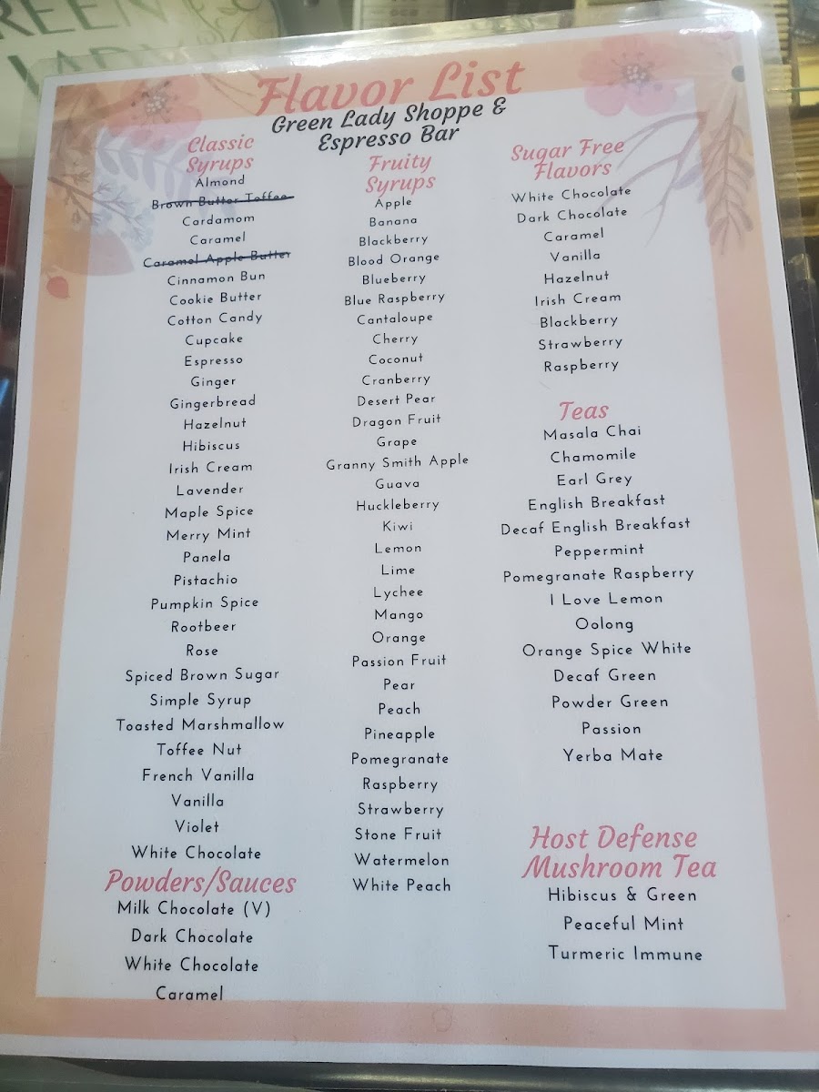Menu Green Lady Shoppe Cbd & Espresso Bar-1