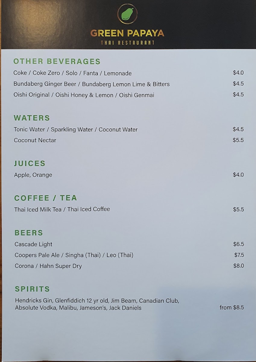 Menu Green Papaya Thai Restaurant-10