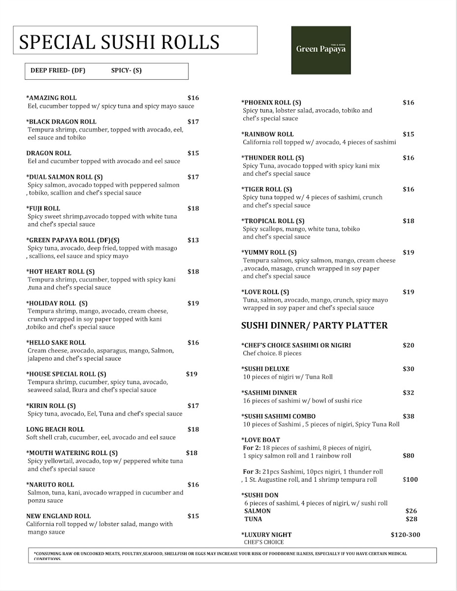 Menu Green Papaya Thai & Sushi (210 Location)-2