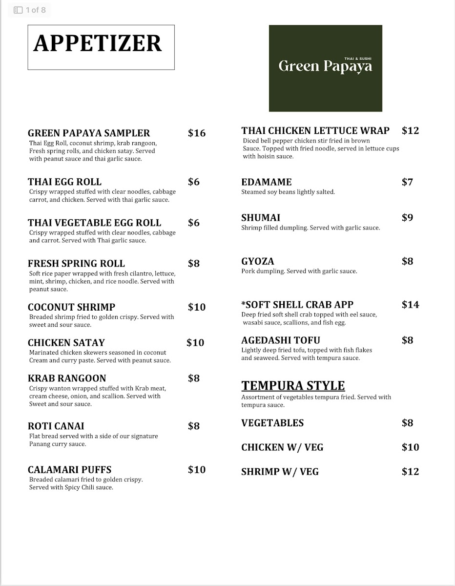 Menu Green Papaya Thai & Sushi (210 Location)-7