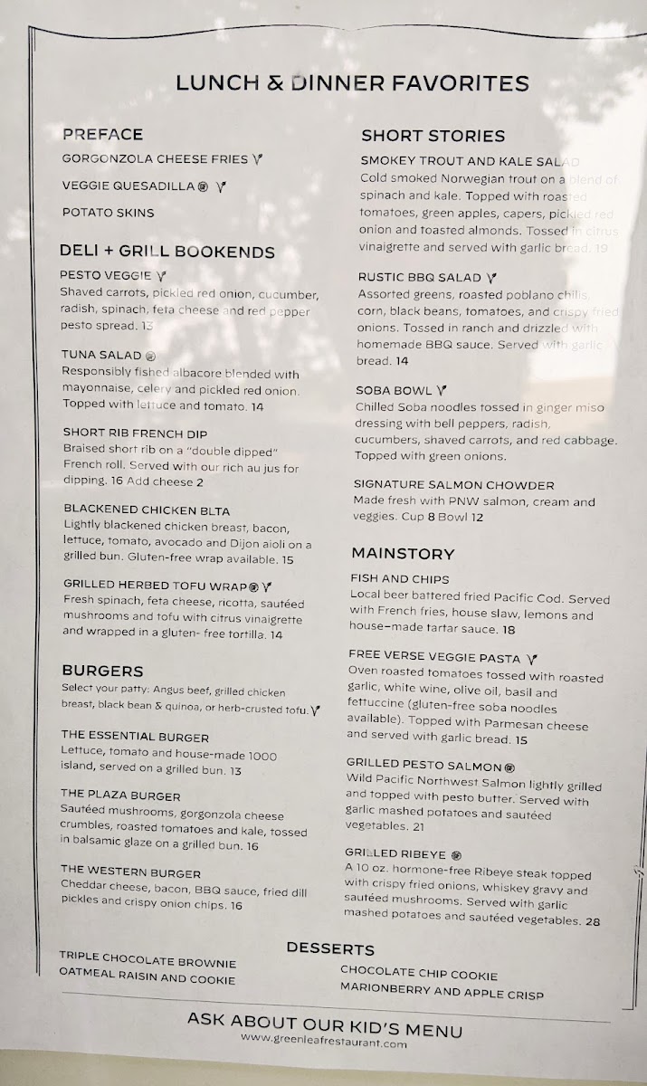 Menu Greenleaf Restaurant-1