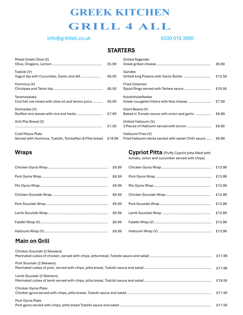 Menu Grill 4 All-1