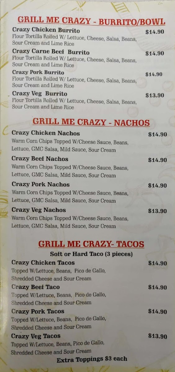 Menu Grill Me Crazy - Gmc-8