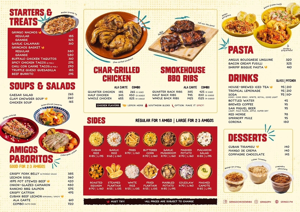 Menu Gringo Chicken, Ribs & Friends - Sm Megamall Atrium-1