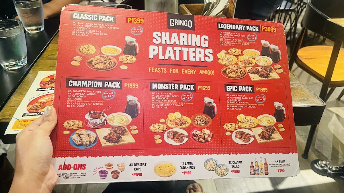 Menu Gringo Chicken, Ribs & Friends - Sm Megamall Atrium-4