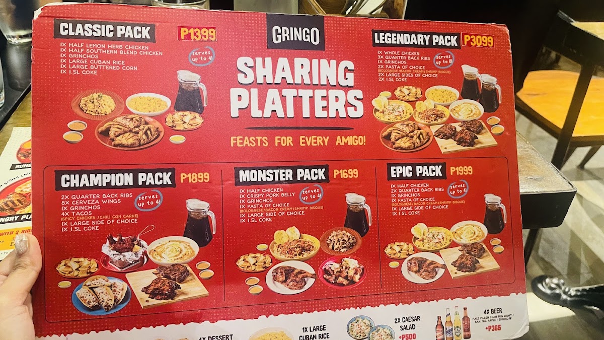 Menu Gringo Chicken, Ribs & Friends - Sm Megamall Atrium-6