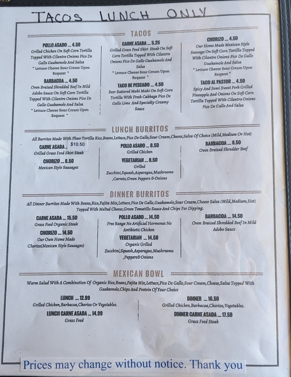 Menu Guakamole's-5
