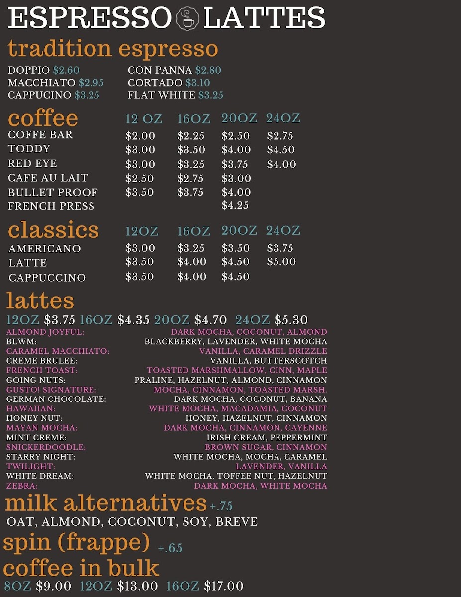Menu Gusto Coffee Shop - Creekside-1