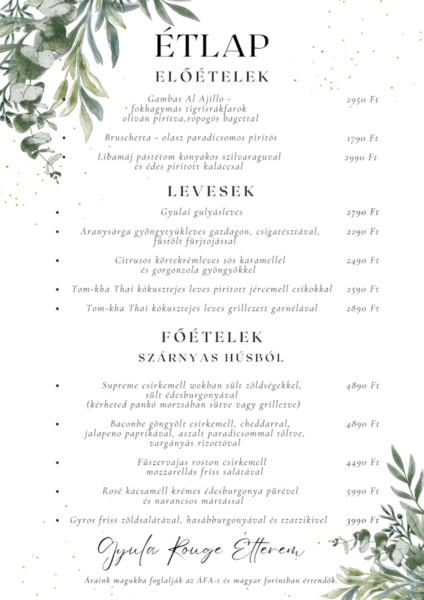 Menu Gyula Rouge Étterem-1