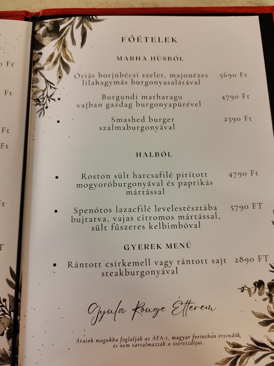 Menu Gyula Rouge Étterem-10
