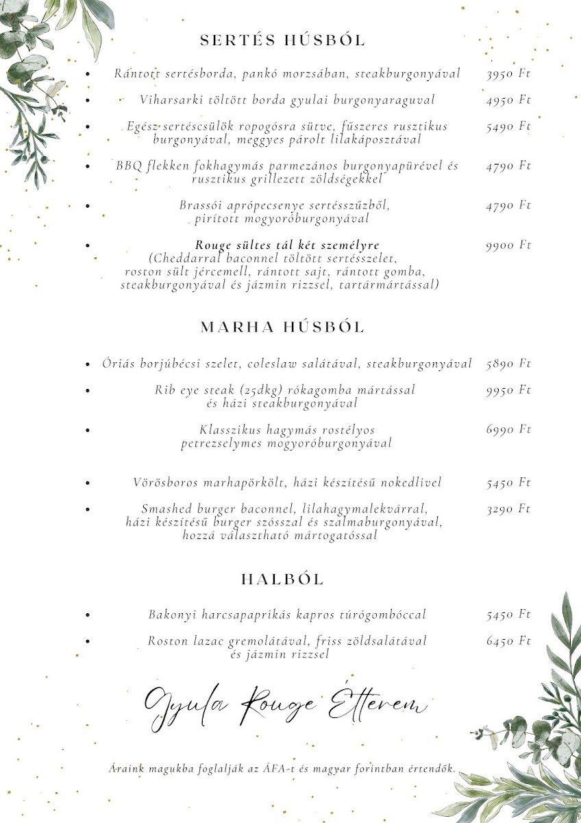 Menu Gyula Rouge Étterem-2