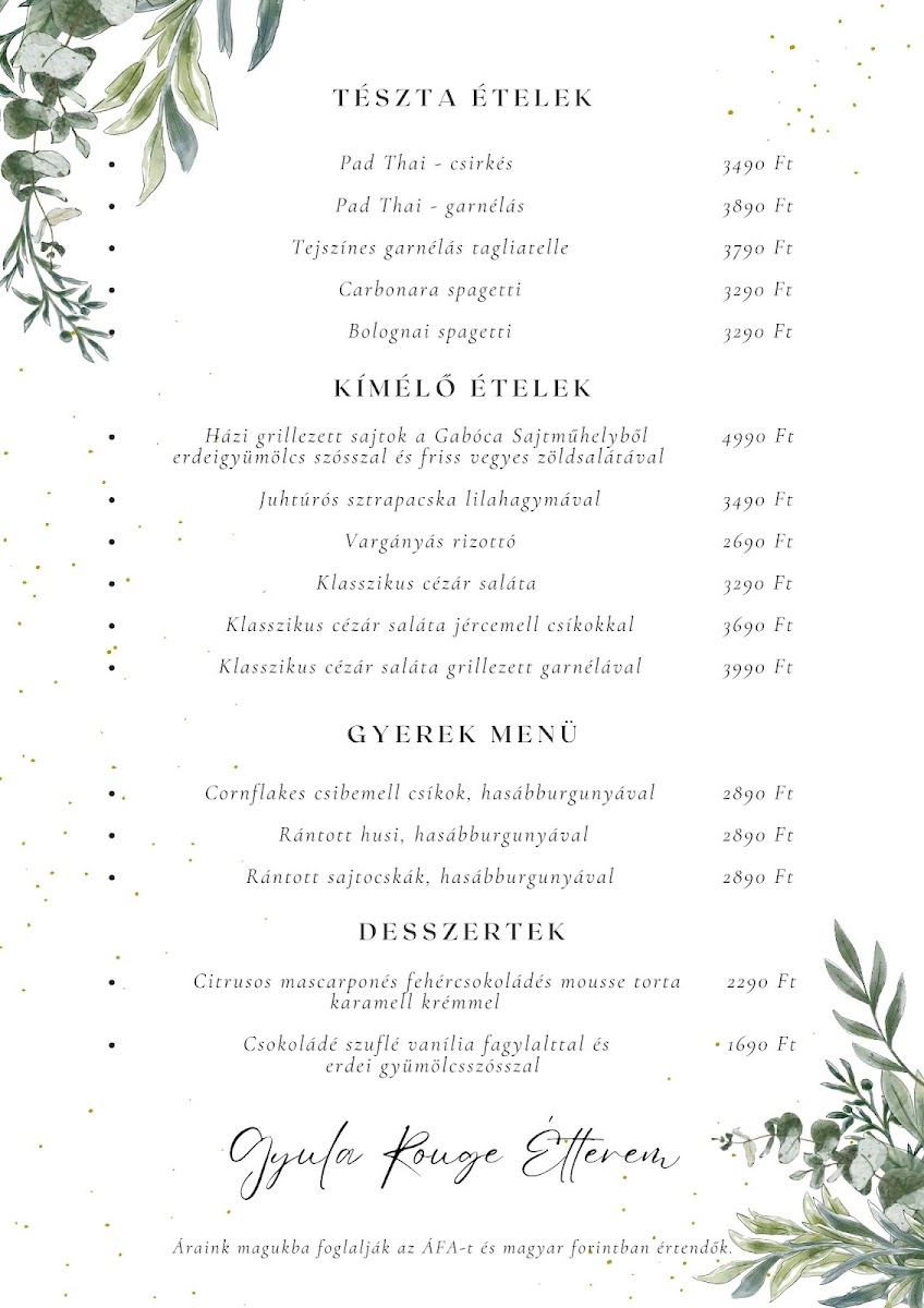 Menu Gyula Rouge Étterem-3