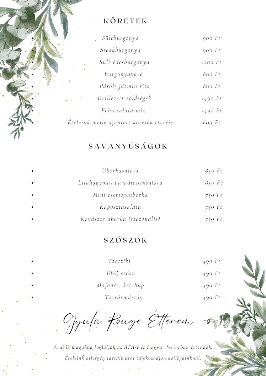 Menu Gyula Rouge Étterem-4
