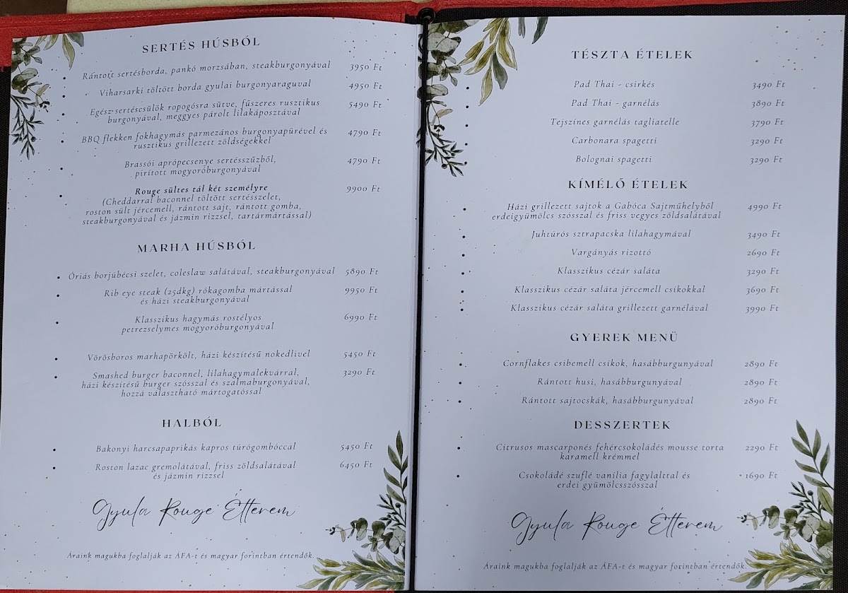 Menu Gyula Rouge Étterem-5