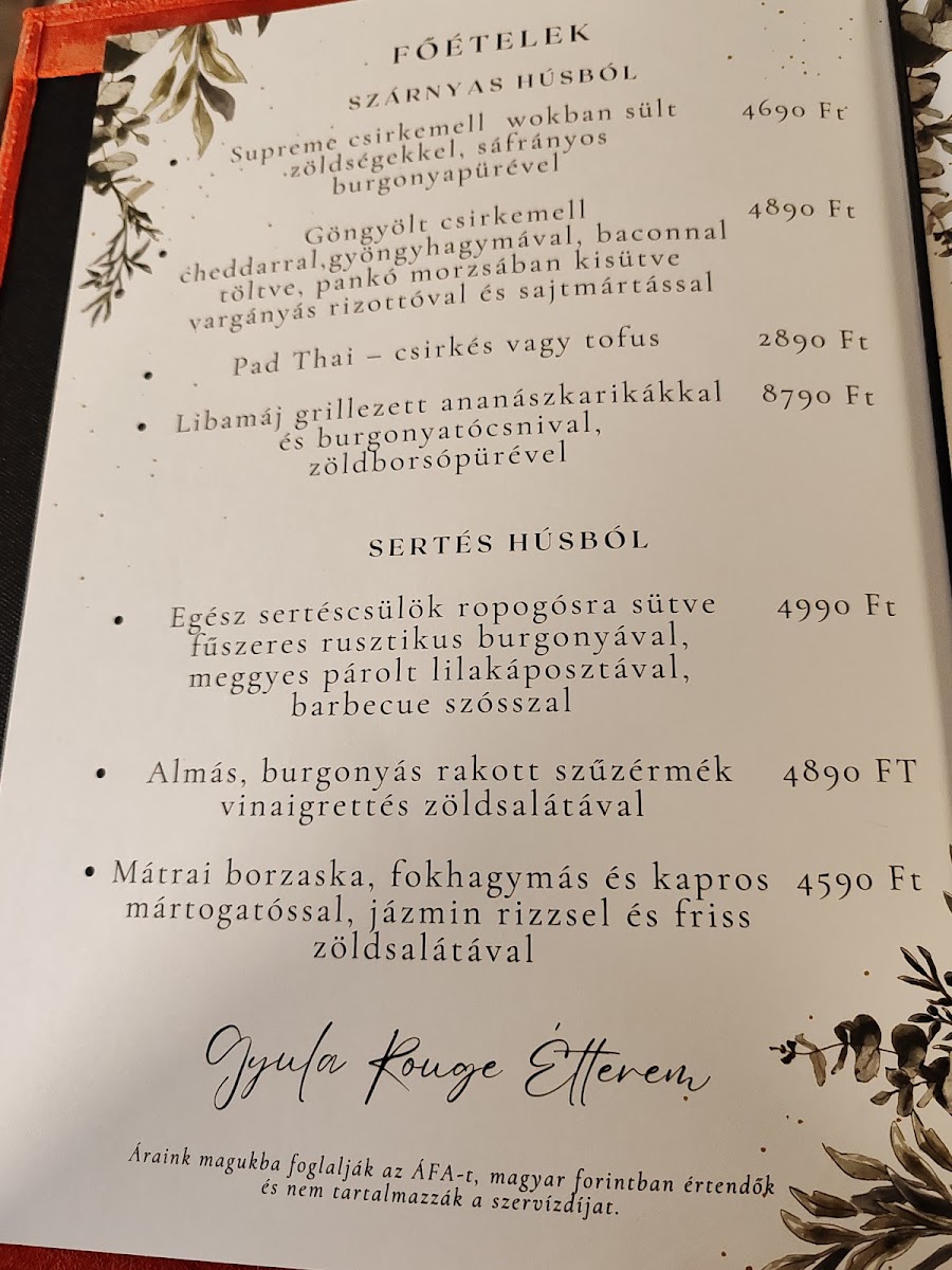 Menu Gyula Rouge Étterem-6