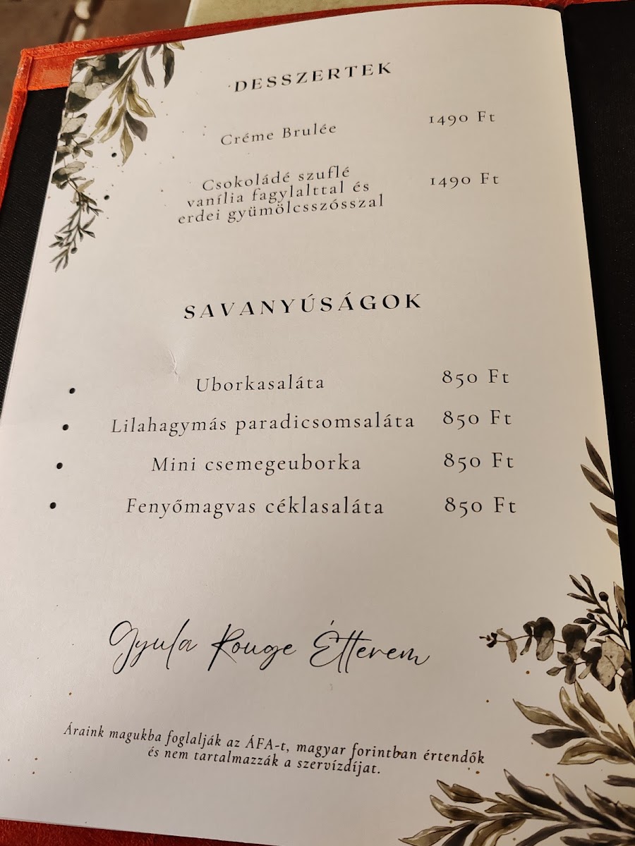 Menu Gyula Rouge Étterem-7