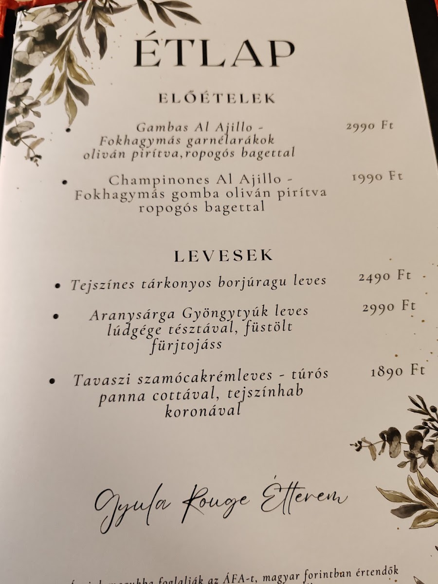 Menu Gyula Rouge Étterem-8