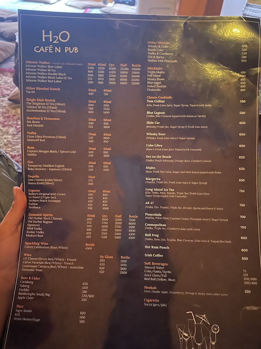 Menu H2O Cafe And Pub Thamel-1