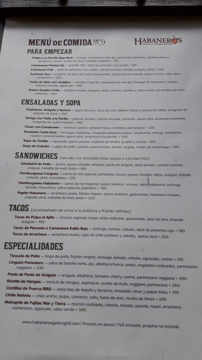 Menu Habaneros Bistro-10
