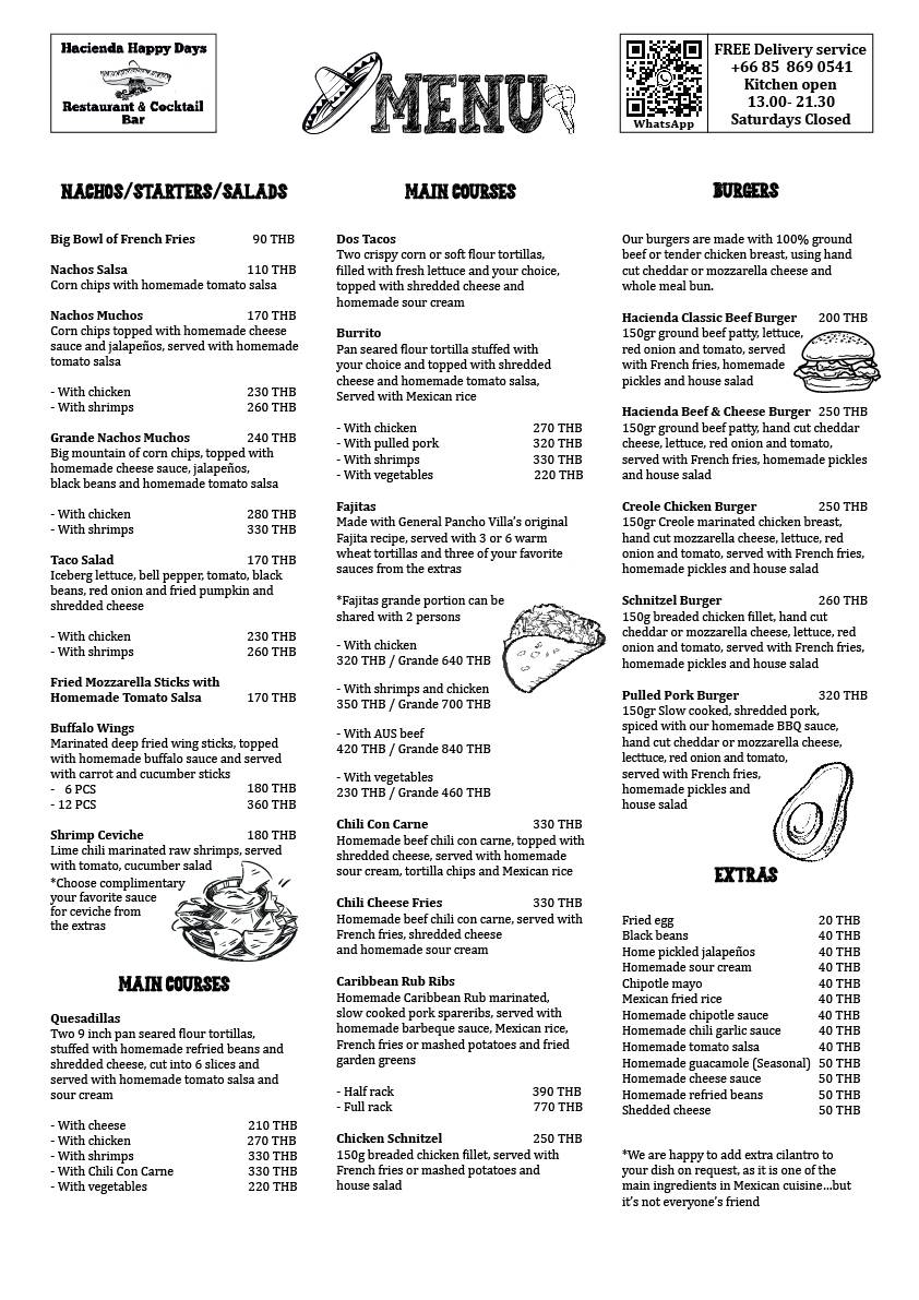 Menu Hacienda Happy Days Restaurant-1
