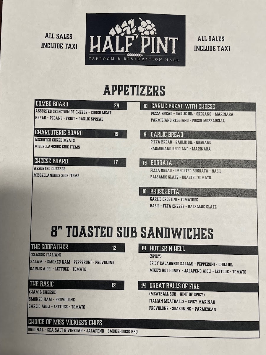 Menu Half Pint Taproom & Restoration Hall-1