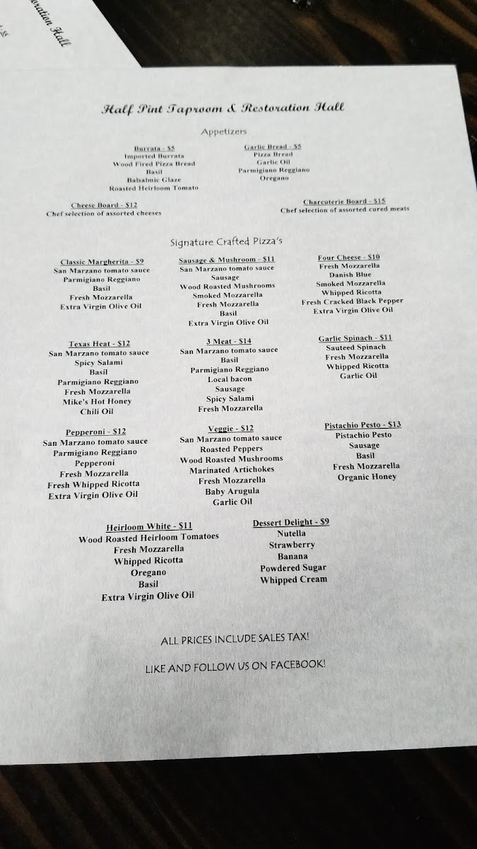 Menu Half Pint Taproom & Restoration Hall-10