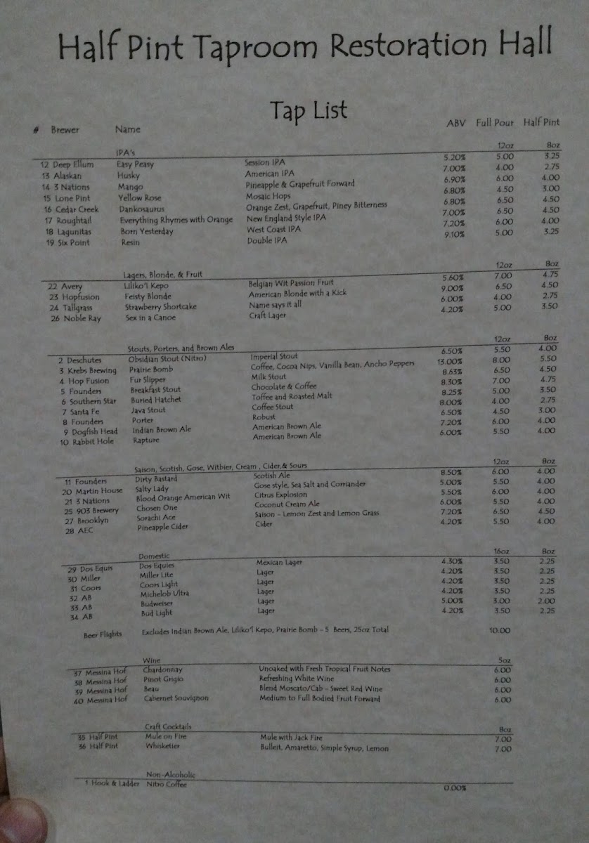 Menu Half Pint Taproom & Restoration Hall-8