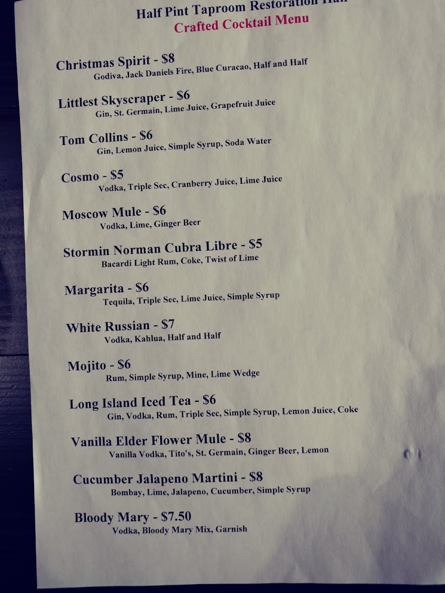 Menu Half Pint Taproom & Restoration Hall-9