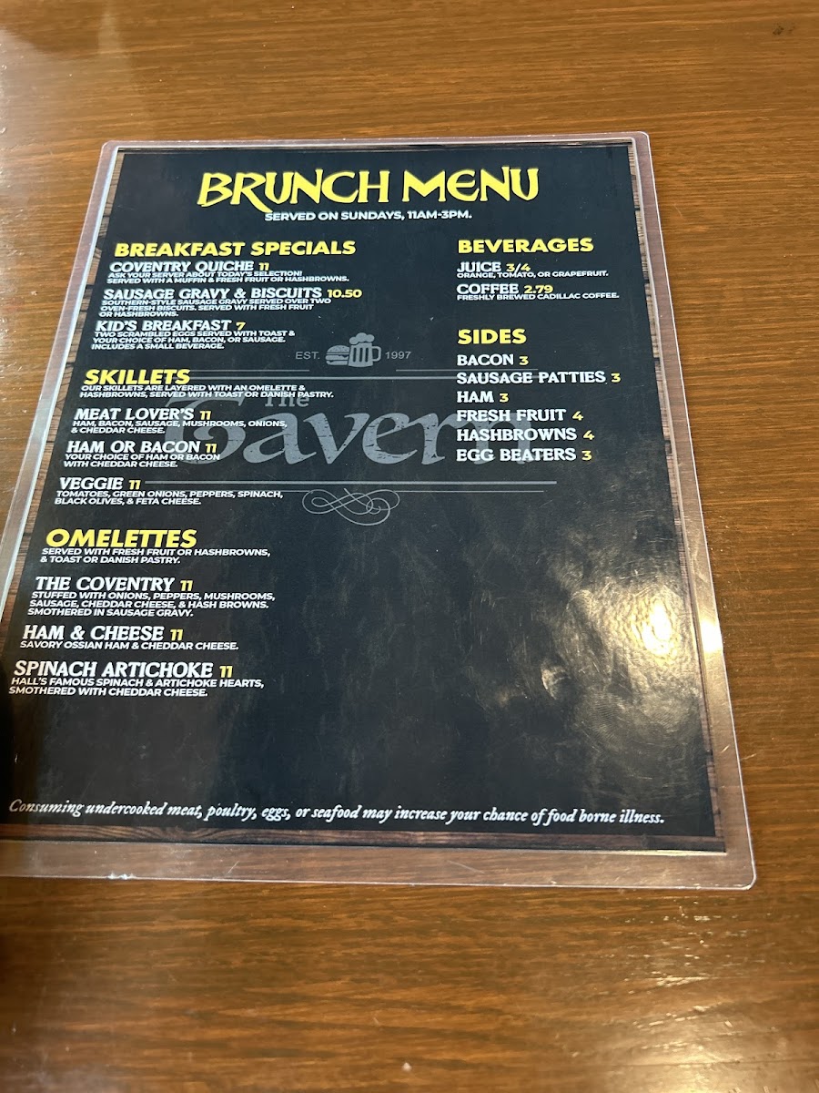 Menu Hall's Tavern At Coventry-4