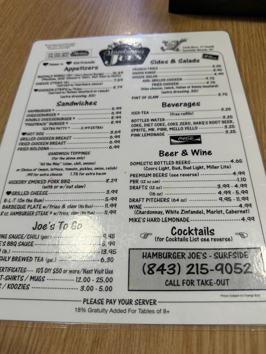 Menu Hamburger Joe's Of Surfside-10
