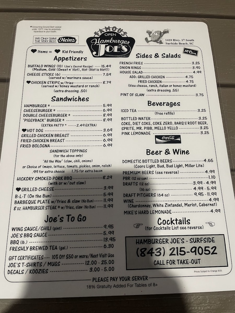 Menu Hamburger Joe's Of Surfside-3