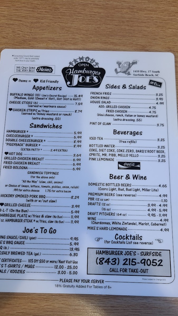 Menu Hamburger Joe's Of Surfside-7