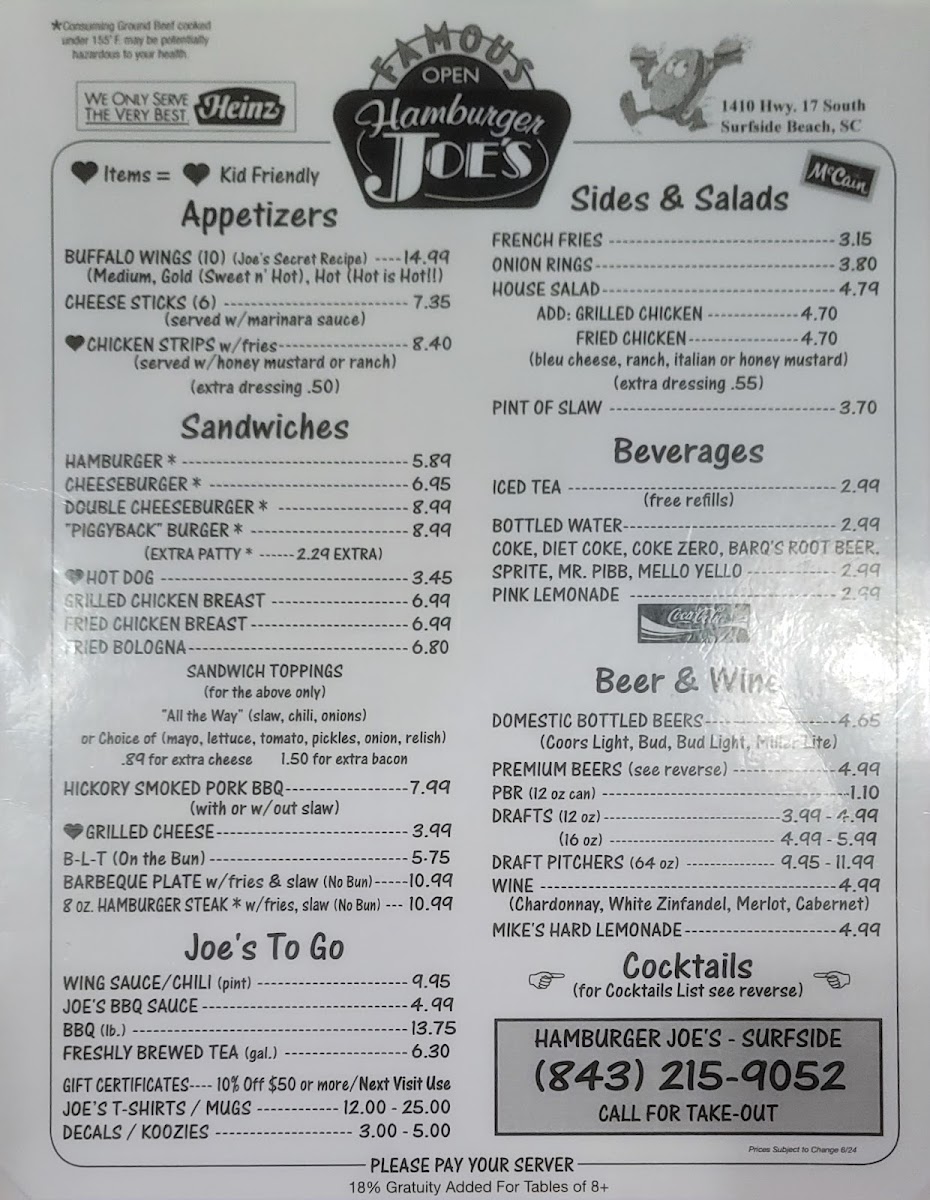Menu Hamburger Joe's Of Surfside-8