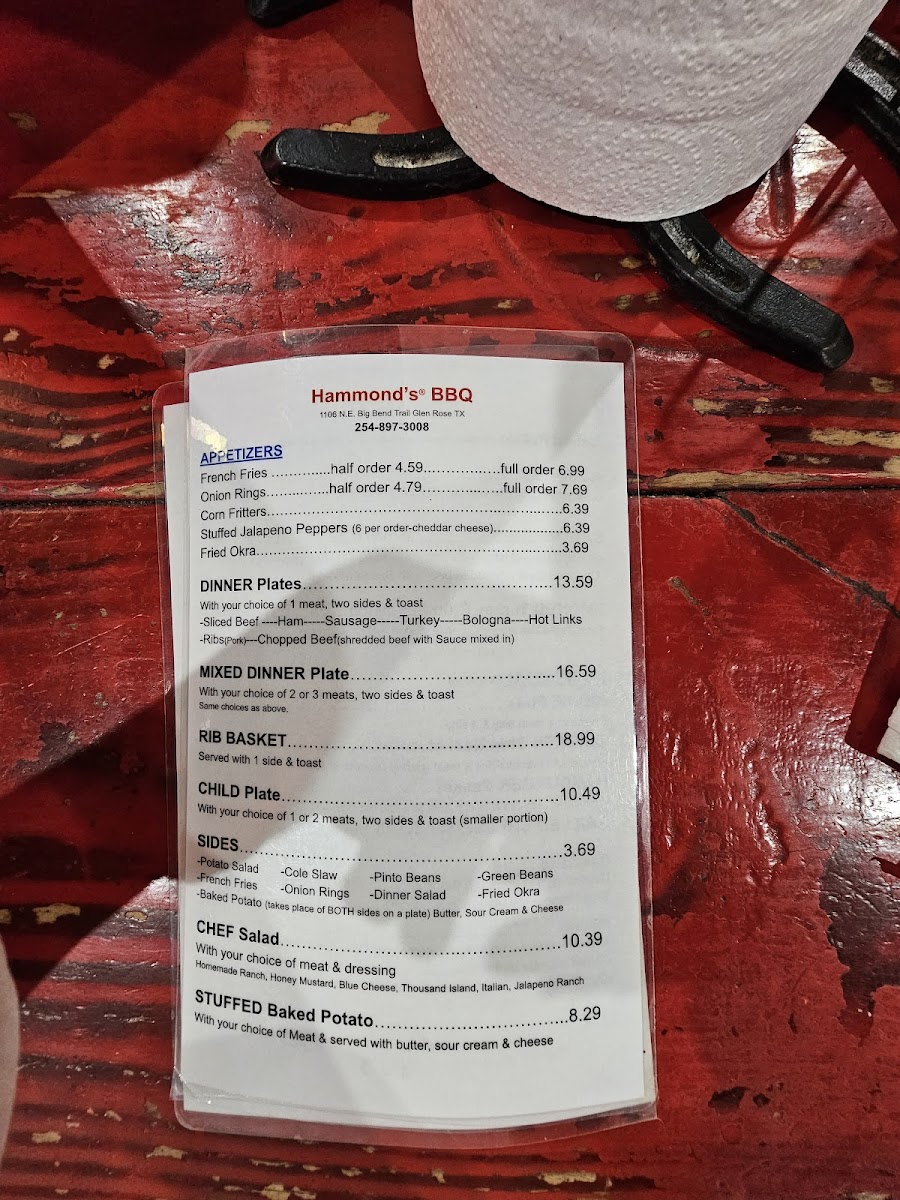 Menu Hammond's Bbq-10