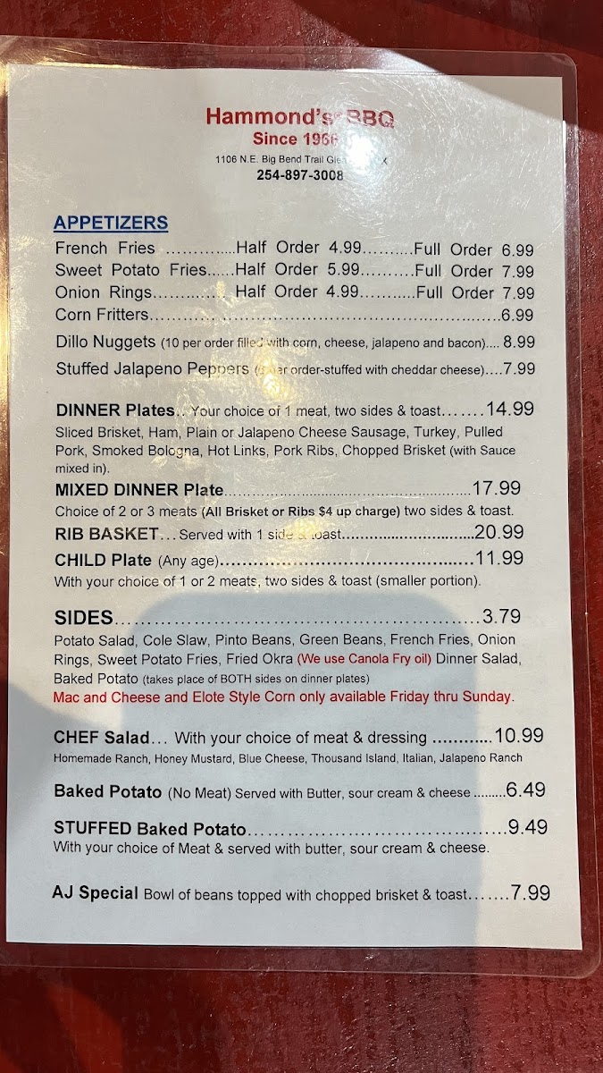 Menu Hammond's Bbq-4