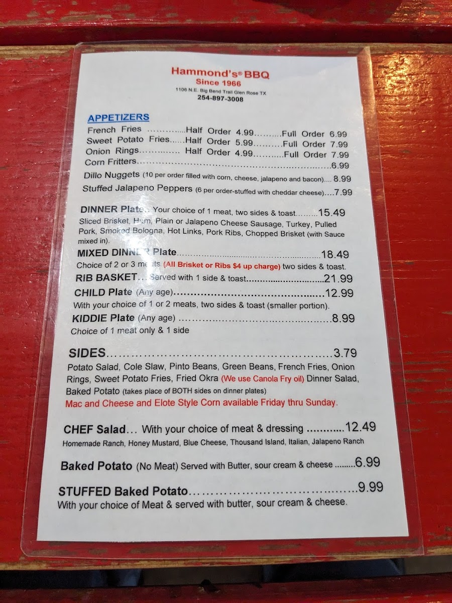 Menu Hammond's Bbq-5