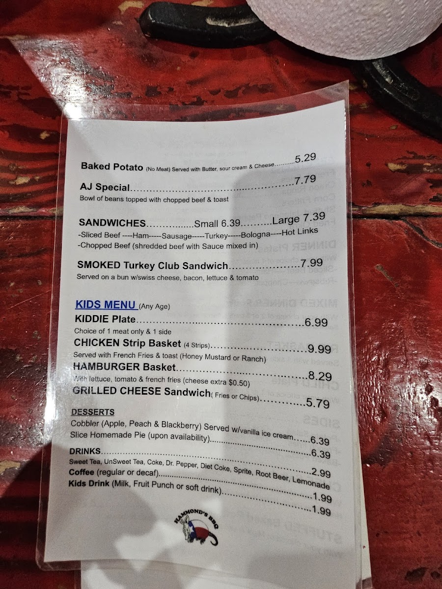 Menu Hammond's Bbq-9