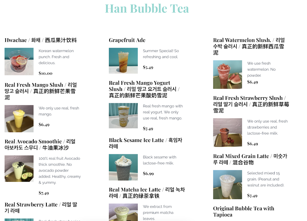Menu Hanbingo 한빙고-1
