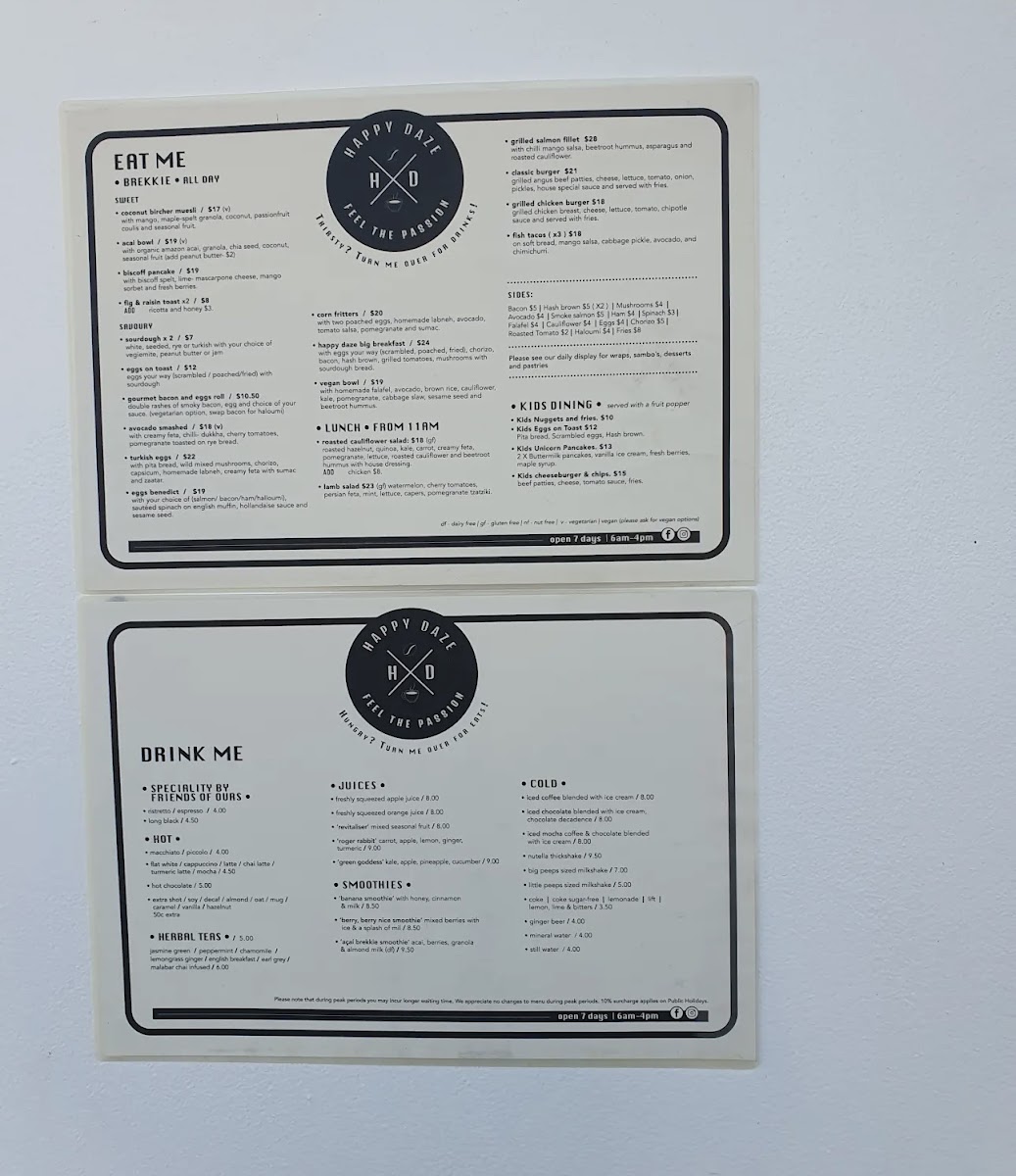 Menu Happy Daze Cafe, Ashfield-1