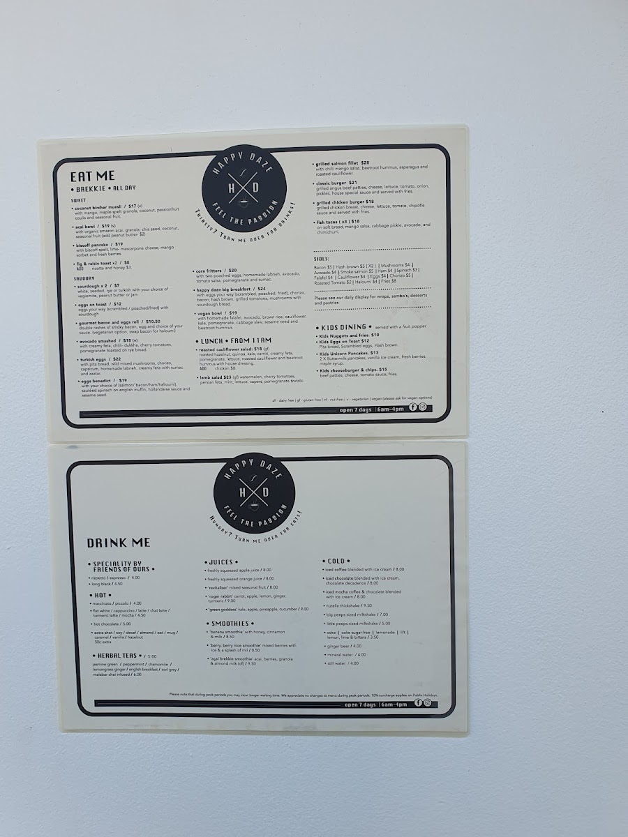 Menu Happy Daze Cafe, Ashfield-3