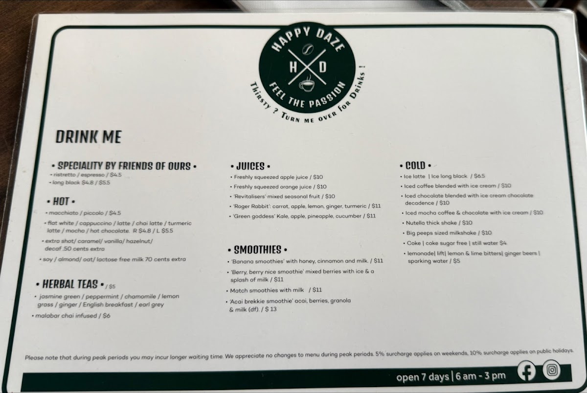 Menu Happy Daze Cafe, Ashfield-4