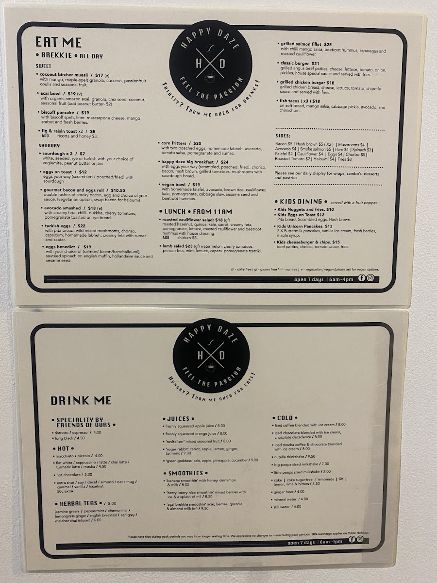 Menu Happy Daze Cafe, Ashfield-5